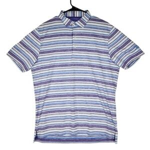 Johnnie O L Men Polo Shirt Short Sleeve Striped Purple White UPF 50 Golf Wicking